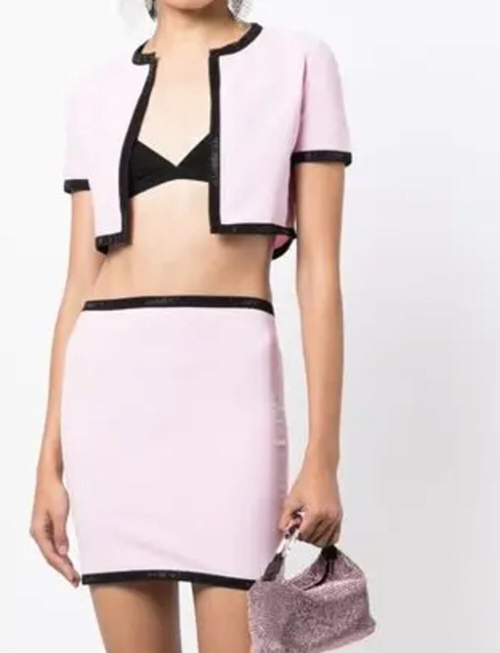 Alexander Wang Pink & Black Logo Trim Knit Set - Small